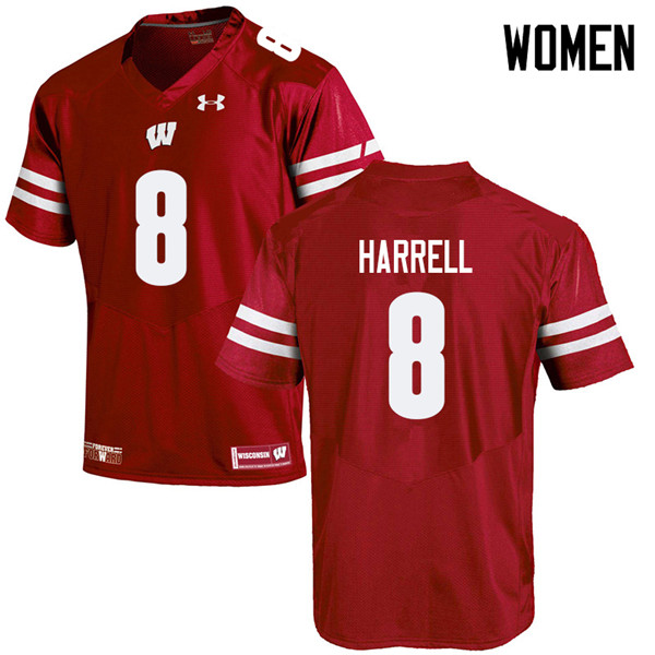 Women #8 Deron Harrell Wisconsin Badgers College Football Jerseys Sale-Red
